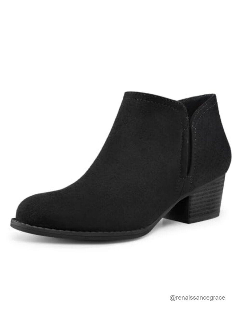 Women's Suede Ankle Boots Chunky Block Heel Side Zip Round Toe Booties
